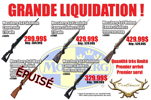 GRANDE LIQUIDATION CARABINES MOSSBERG 4X4